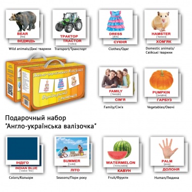 Набір карток Вундеркінд з пелюшок Англо-українська валізочка, 10 міні наборів